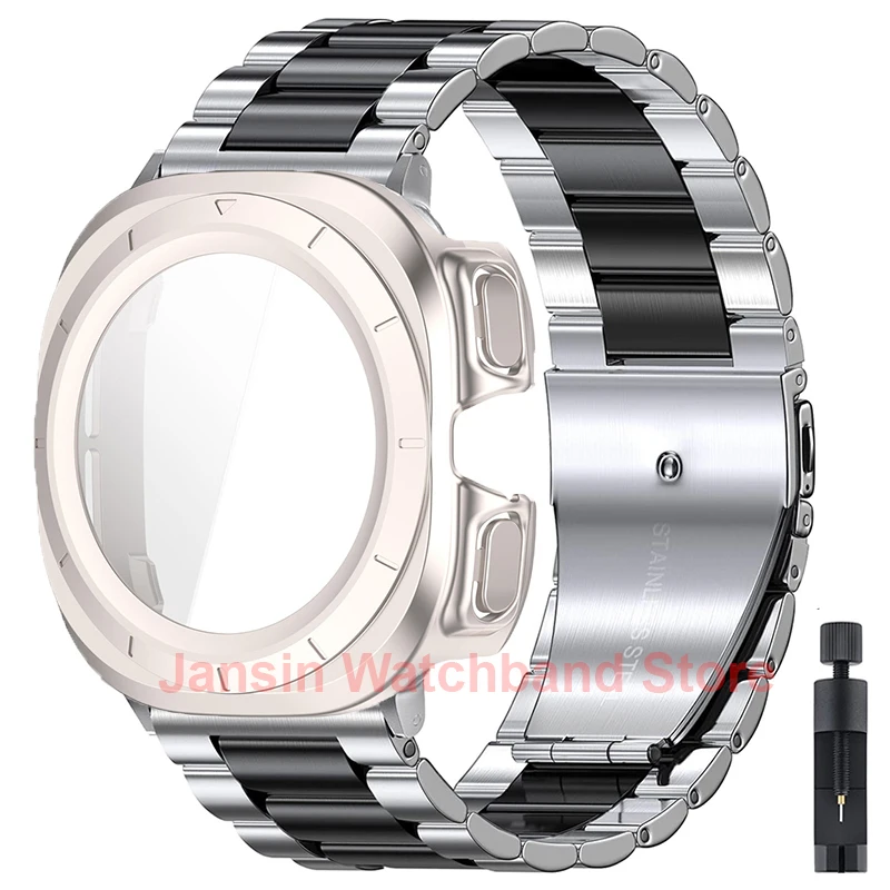 Premium Glass Case with Metal Strap - Stainless Steel Watch Band