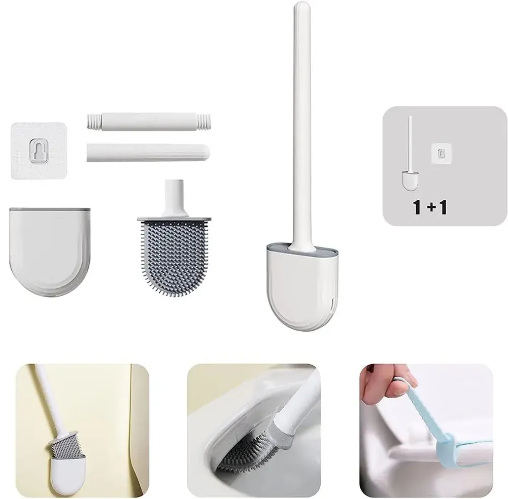 Description Picture 3 of itemSilicone Toilet Brush Cleaner Hanging Long Handle Flexible Brush Cleaning Quick Drying Holder Bathroom Toilet Set Accessories