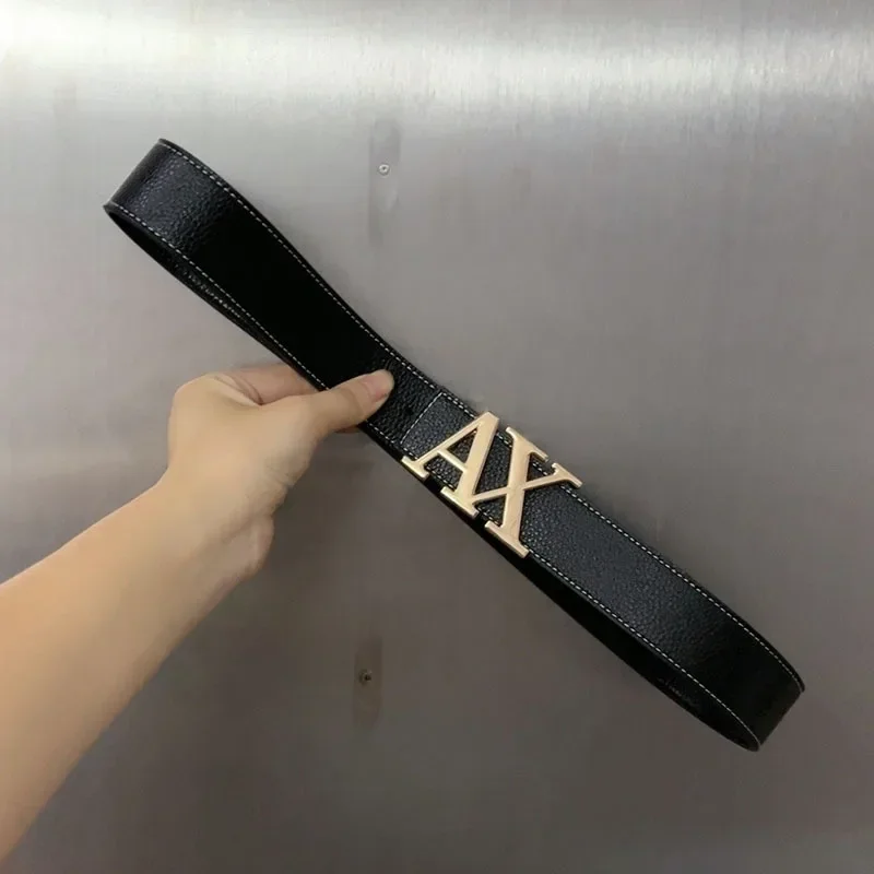 

High Quality Casual Men's Belts Brand Designer 3.8cm Fashion Lychee Pattern Simple and Versatile Belt Letter Buckle Head Belt