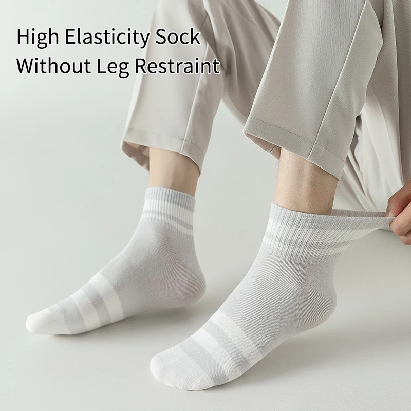 5-Pair Men's Four Seasons Striped Alphabet Slogan Grid Fashion Sports Academy Style Sweat Absorbing Breathable Middle Socks 3