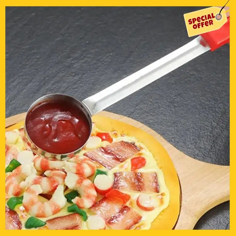 A96K-Stainless Steel Pizza Sauce Spoon Pizza Spread Ladle Serving Spoon With Long Handle Kitchen Baking Tool
