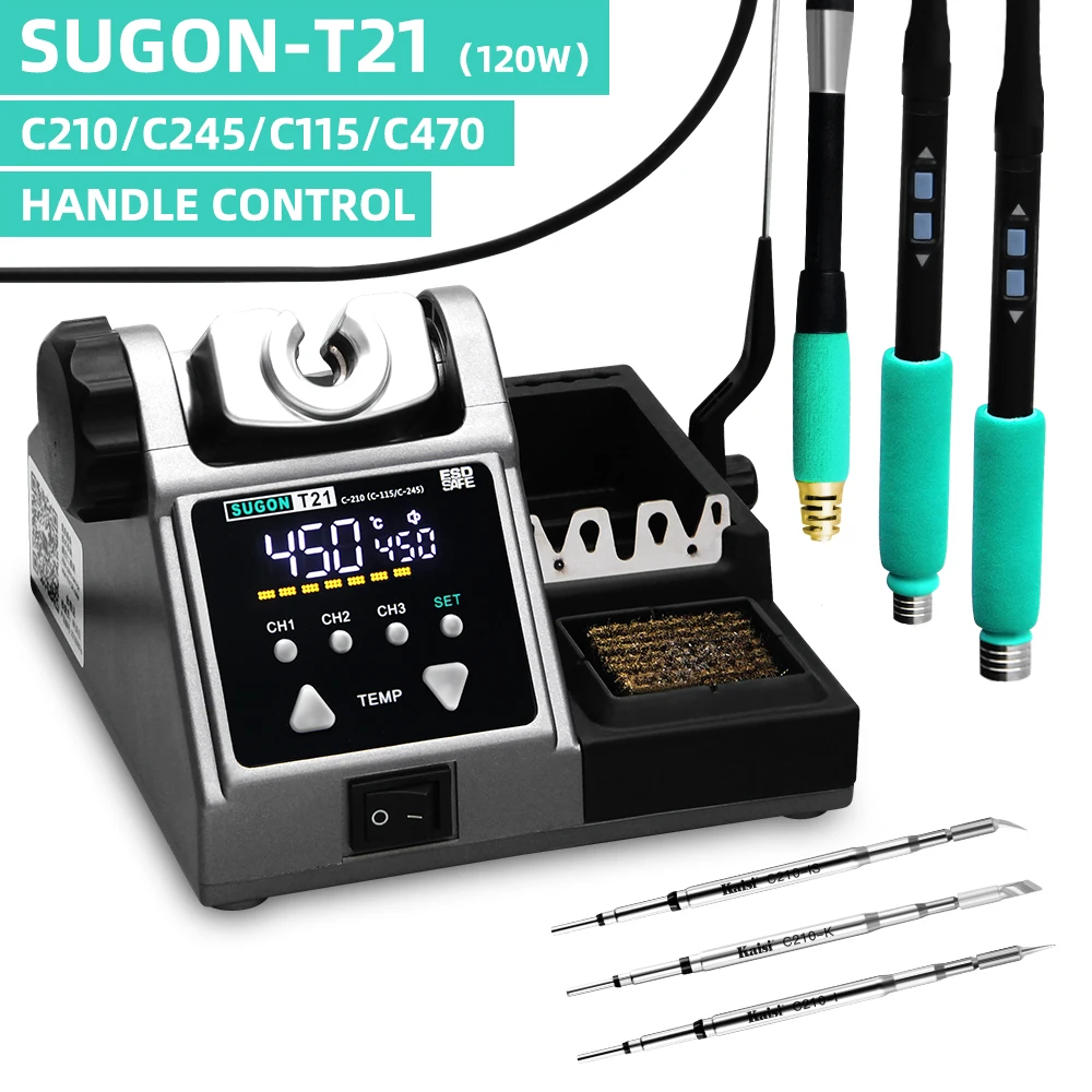 SUGON T21 Soldering Station Compatible Original Soldering Iron Tip 210/245/115 Handle Control Temperature Welding Rework Station oss team c210 t245 c115 soldering iron tips lead free heating core compatible sugon aifen aixun gvm soldering station handle