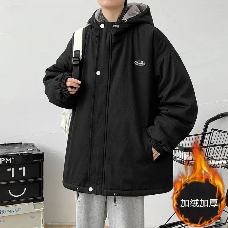 

Lamb Cashmere Cotton Jacket Men Plush Thickened Safari Style Jacket 2023 Autumn Winter New Casual Loose Oversized Hooded Jacket