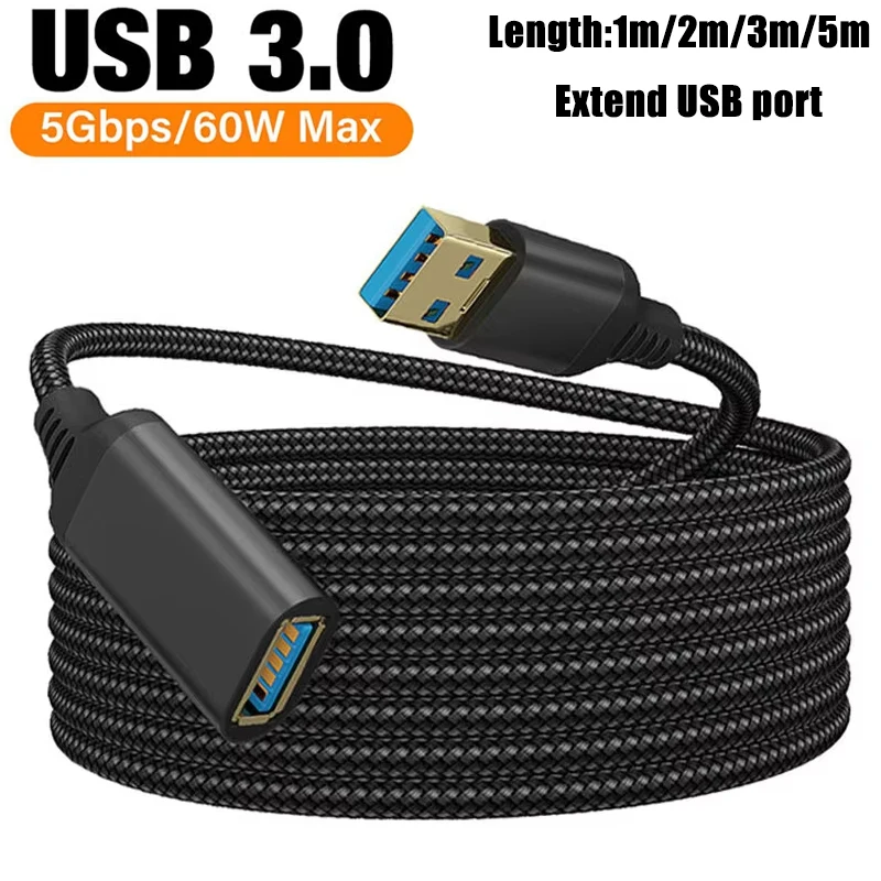 USB 3.0 연장 케이블 1m/2m/3m/5m 남성-여성 USB 카메라 프린터 케이블 모바일 충전 케이블 스마트 노트북 TV PS4에 적합