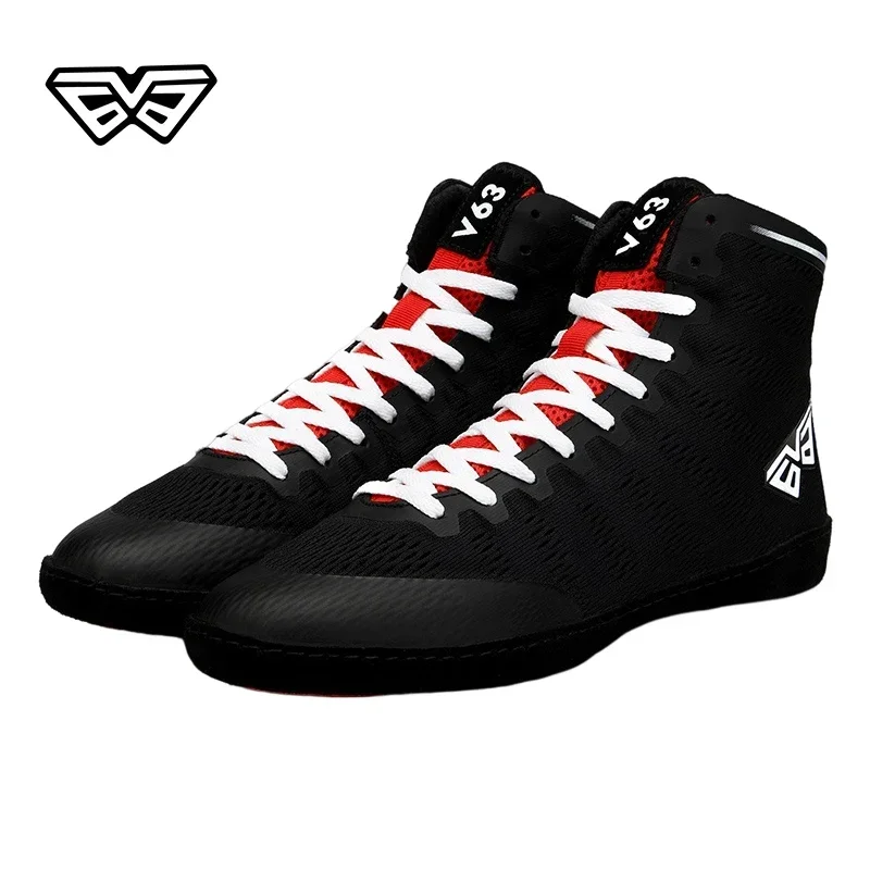 Men Boxing Shoes Rubber Outsole Breathable Wrestling Shoes Male Wrestling Costume Black White for