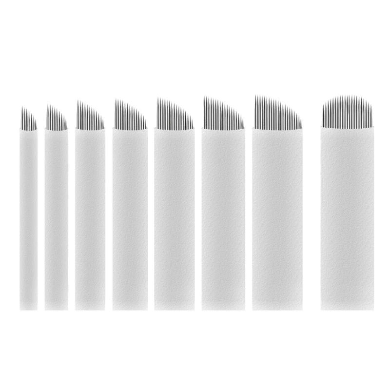 

50pcs Permanent Makeup Needles Blade 7/9/11/12/14/16/17/18 Pins U Shape Nano For 3D Eyebrow Tattoo Microblading Tattoo Pen