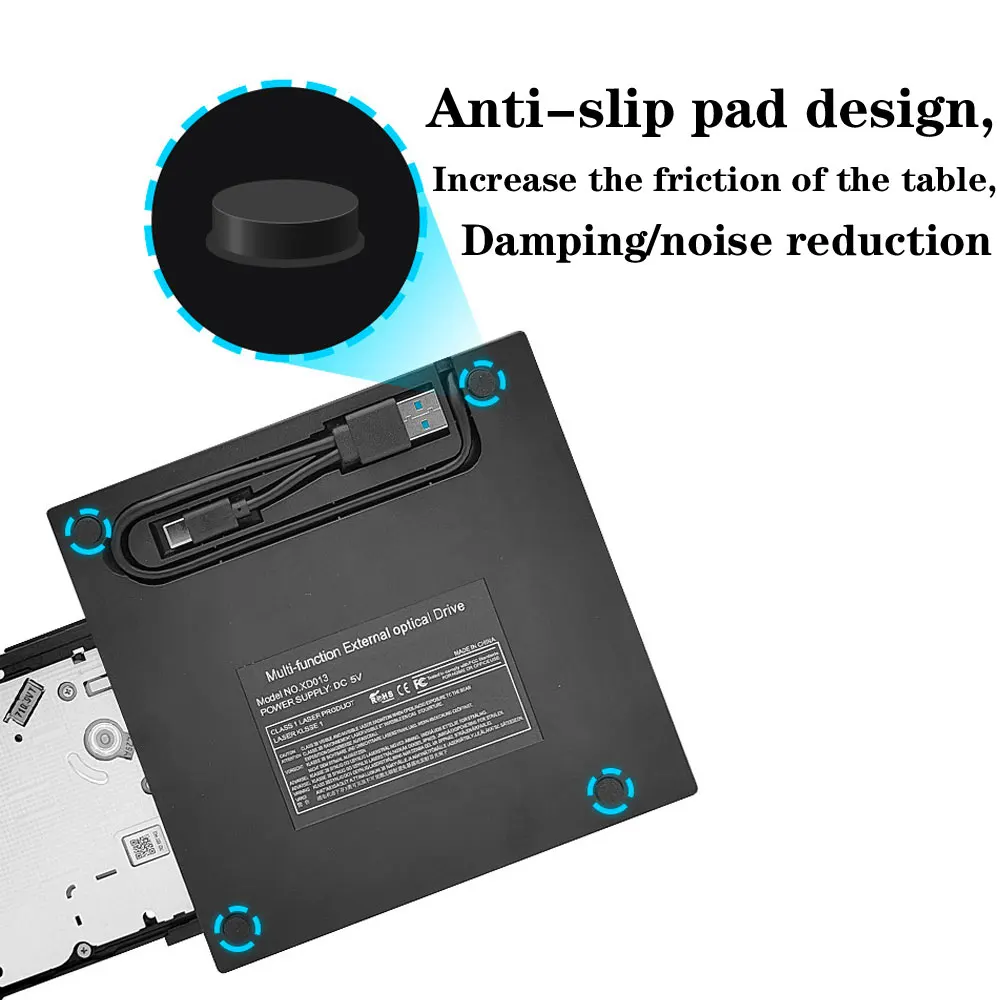 6-in-1 External DVD Player USB3.0/Type-C Portable CD Recorder DVD RW Support Win