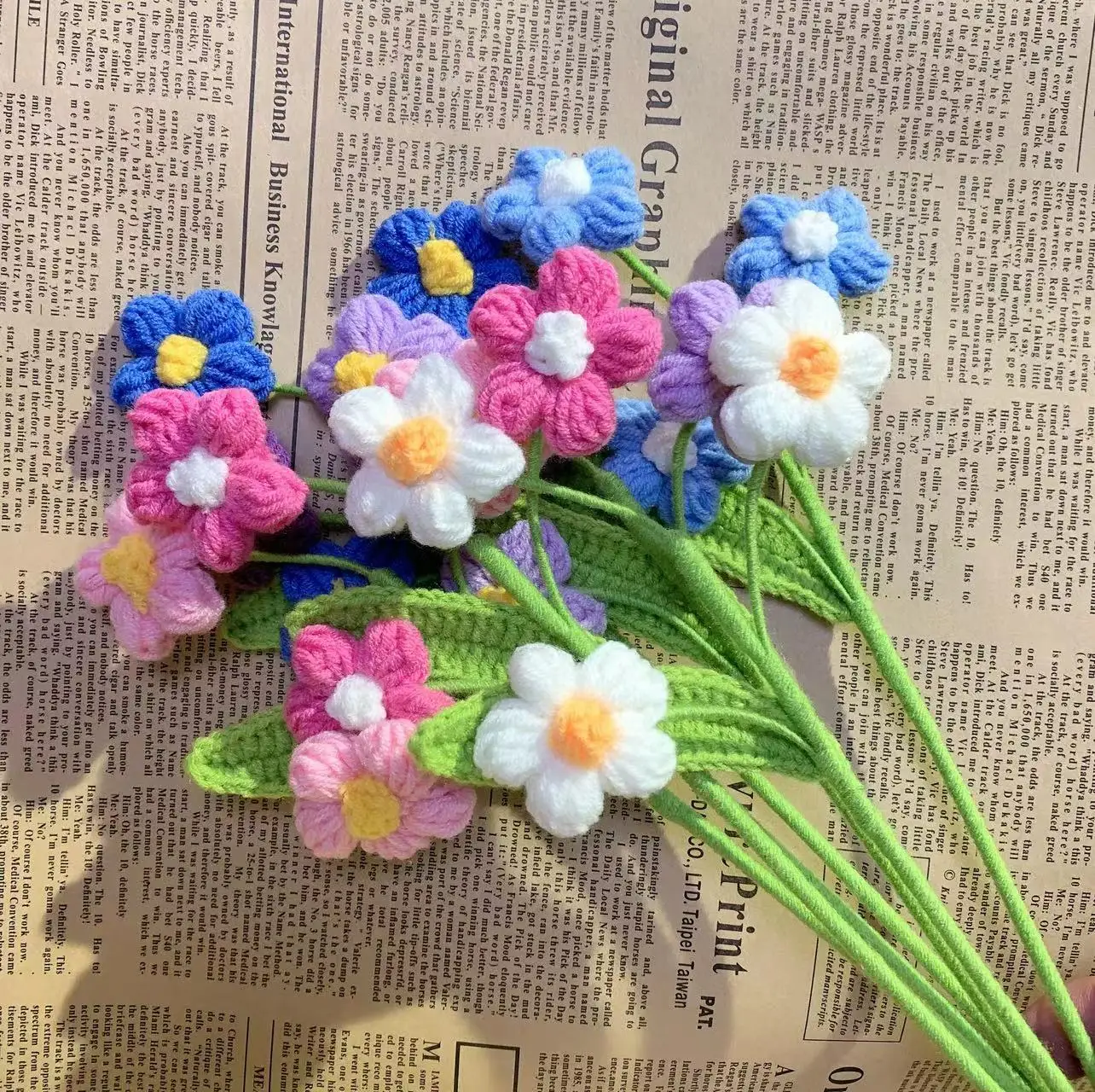 5 Pezzi Di Fiori Lavorati A Maglia Fatti A Mano Fiori Artificiali Di Fiori Di Prugna Blu Rosa Composizione Di Fiori Bouquet Di Fiori Roba Fai Da Te