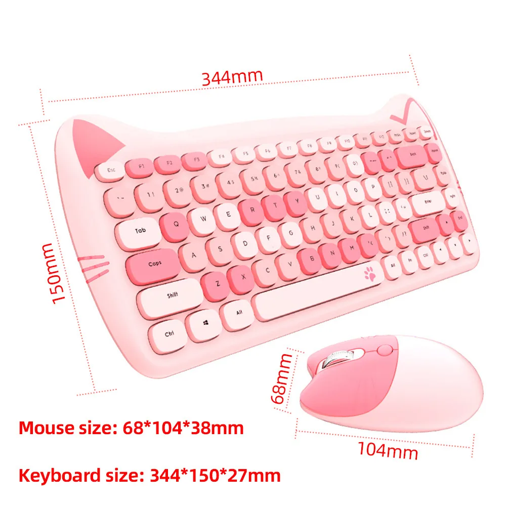 Mofii 2.4G Wireless Keyboard Combo 68 Keys Wireless Keyboard Ergonomic  3-gear Adjustable DPI Pink 