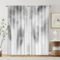 2pcs, Creative Curtains 2D print Gray & White Feather Print Polyester (without rod) Decorations For Home Perfect for Living 2