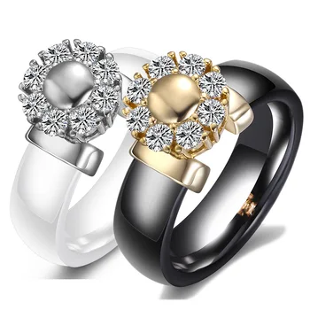Luxury Sunflower Zircon Ceramic Ring For Women Girls