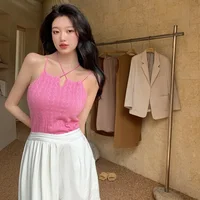 Solid Colour Halter Sweet Slim Tank Tops Women Summer Sexy Exposed Navel Knitted Camisole - Image 4