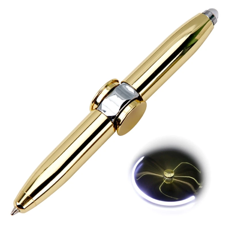 2Pcs Rotating Pen with LED Light Stress Relief Writing Pen Gift for Office Staff