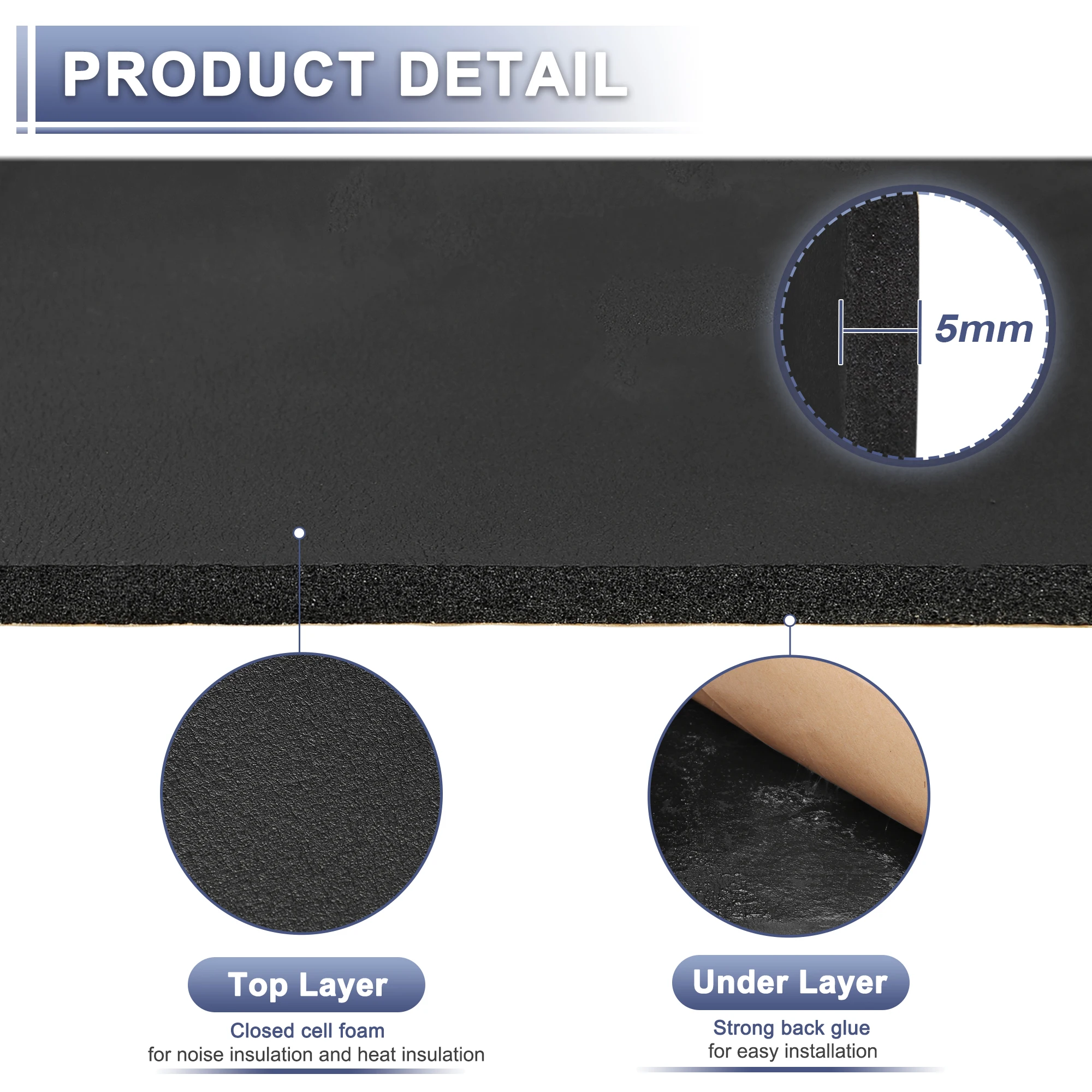 Uxcell 4.5sqft Auto zellen schaum 3mm 5mm 8mm Schallschutz isolierung Dämpfer matte 60cm x 6,46 cm Auto Dämpfung Pad Innen zubehör – Detail 9