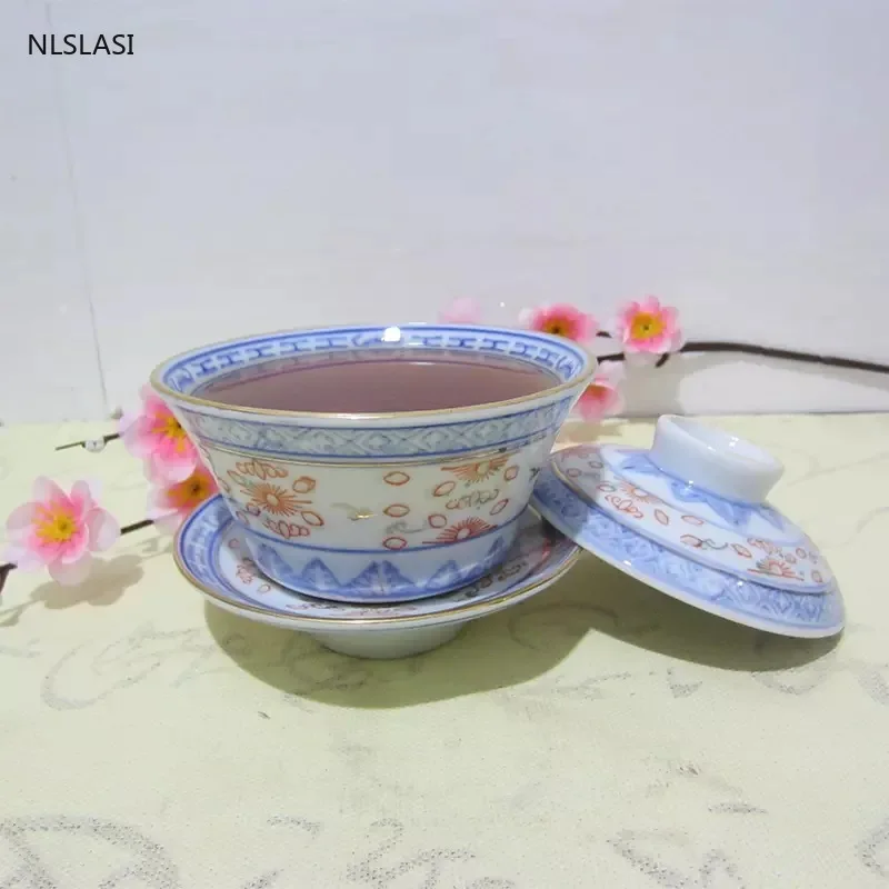 Jingdezhen Ceramic Gaiwan Retro Teacup handmade Tea tureen Bowl Chinese Teaware Accessories Drinkware Personal Cup 150ml