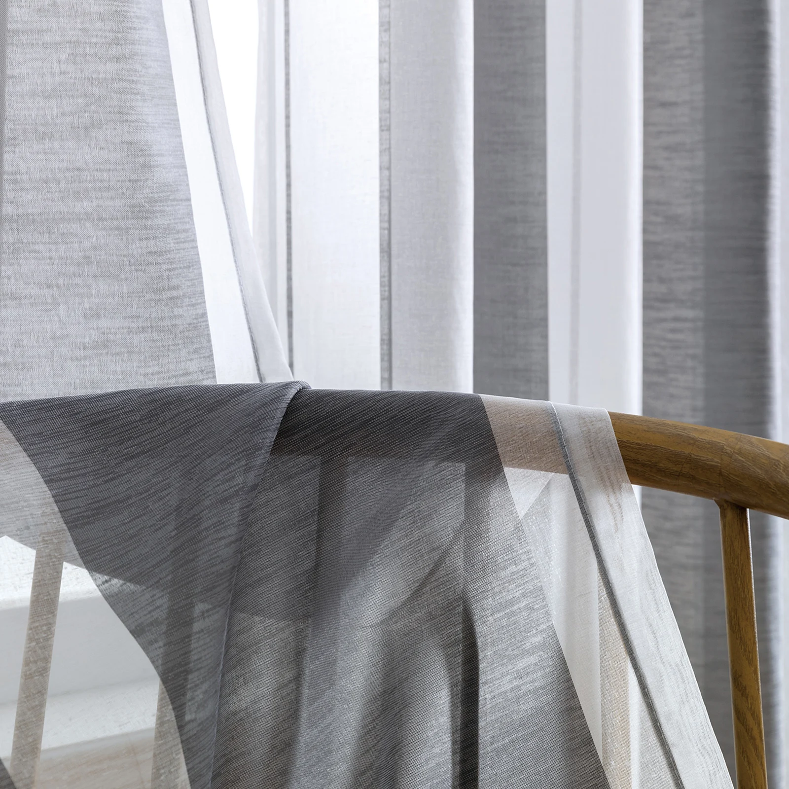 Striped Sheer Curtains | Soft Voile Fabric Semi Sheer Drapes - Eyelet Panels for Office & Home