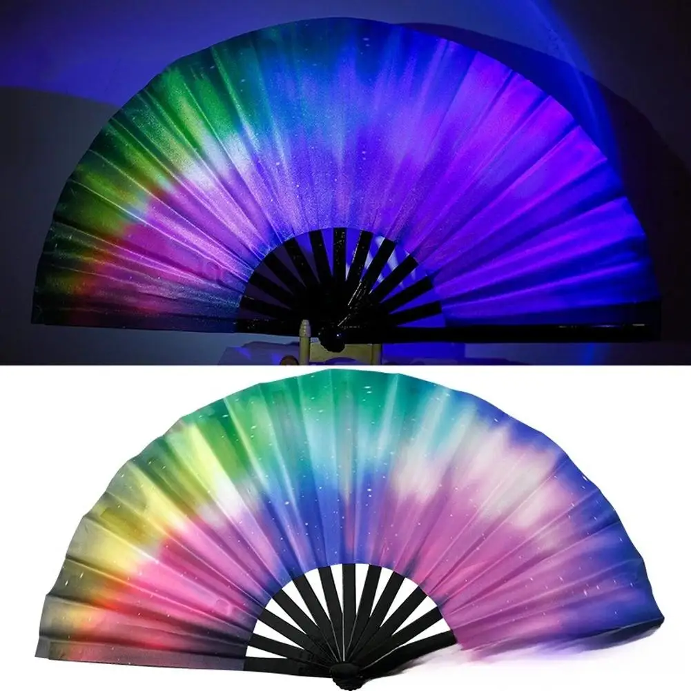 Kung Fu Folding Fan UV Ink Printing Fluorescent Bamboo Bone for Festival Dance Party Wedding