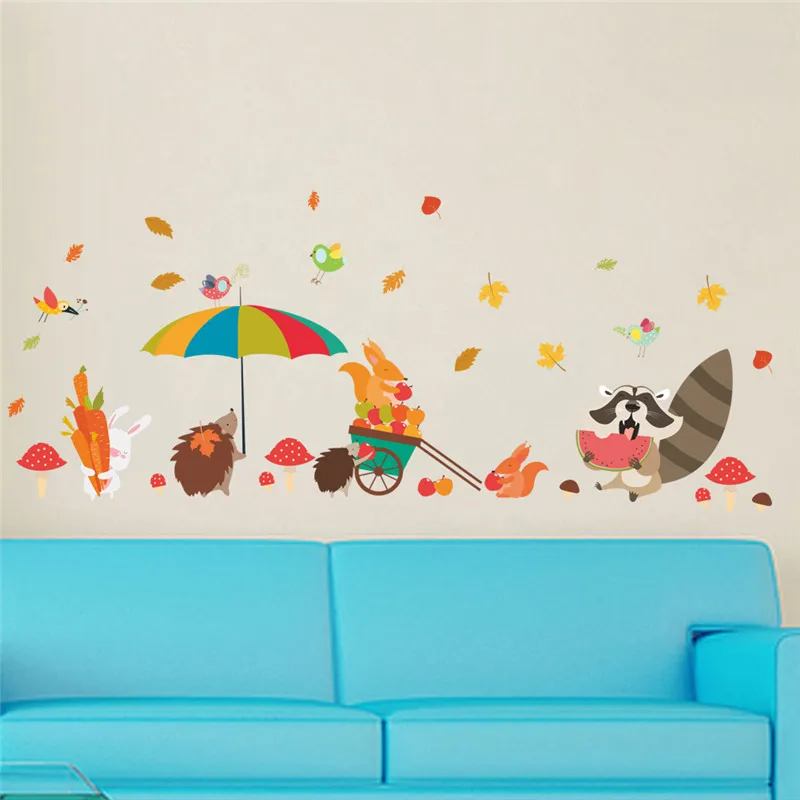 

Cute Animals Collect Foods Wall Stickers For Kis Room Bedroom Decoration Cartoon Safari Mural Art Diy Home Decals Pvc Poster