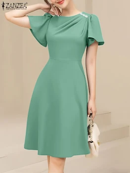 ZANZEA Abiti eleganti da donna 2025 Abito estivo Moda Manica corta da lavoro OL Vestito estivo Casual Party Al ginocchio Vestido Robe Femme