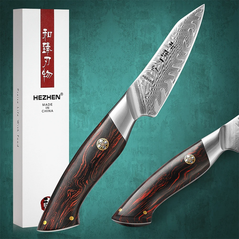 HEZHEN 3.5 Inch Paring Knife Powder Steel Core Damascus Steel Kitchen Knife Cooking Cutlery Kitchen Tools Peeling Knife 1
