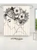 4pcs Minimalist Black Line Charm Ladies Bathroom Set Including Waterproof Shower Curtain Applicable For Full Bathroom Scenes 3