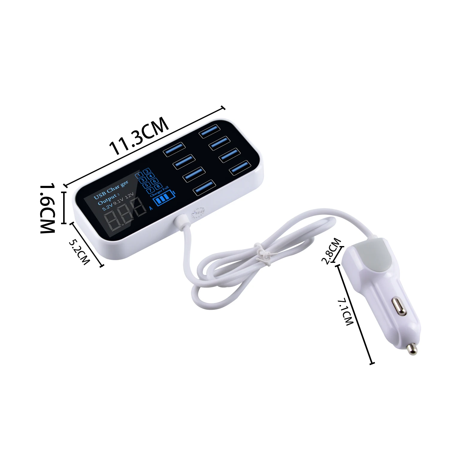 8 Ports USB Auto Ladegerät Schnelle Lade Telefon Ladegerät Multi USB Buchse Auto Leichter Ladestation Hub mit Led-anzeige – Detail 4