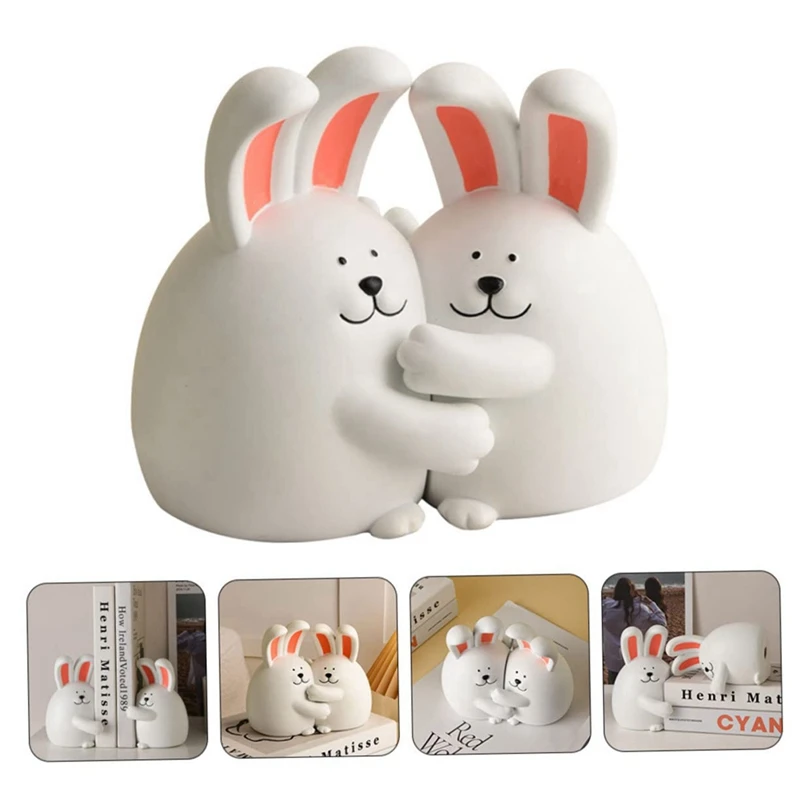 

White Resin Hug Rabbit Bookend Rabbit Book Stand Crafted Book Ends Bookends Holders Animal