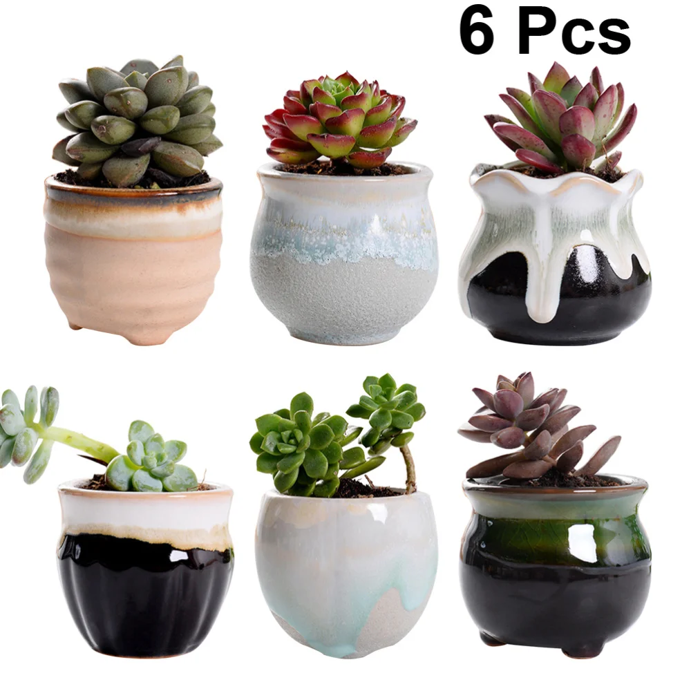 

6Pcs Succulent Plant Pot Creative Ceramic Flower Pot Variable Flow Glaze For Home Room Office Seedsplant Plant Pot Without Plant