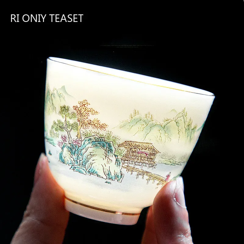1pc Chinese Ceramic Teacup Hand Painted Flowers and Birds Tea Bowl Handmade Tea Cup Tie Guanyin Pu'er Master Set Accessories tea cup