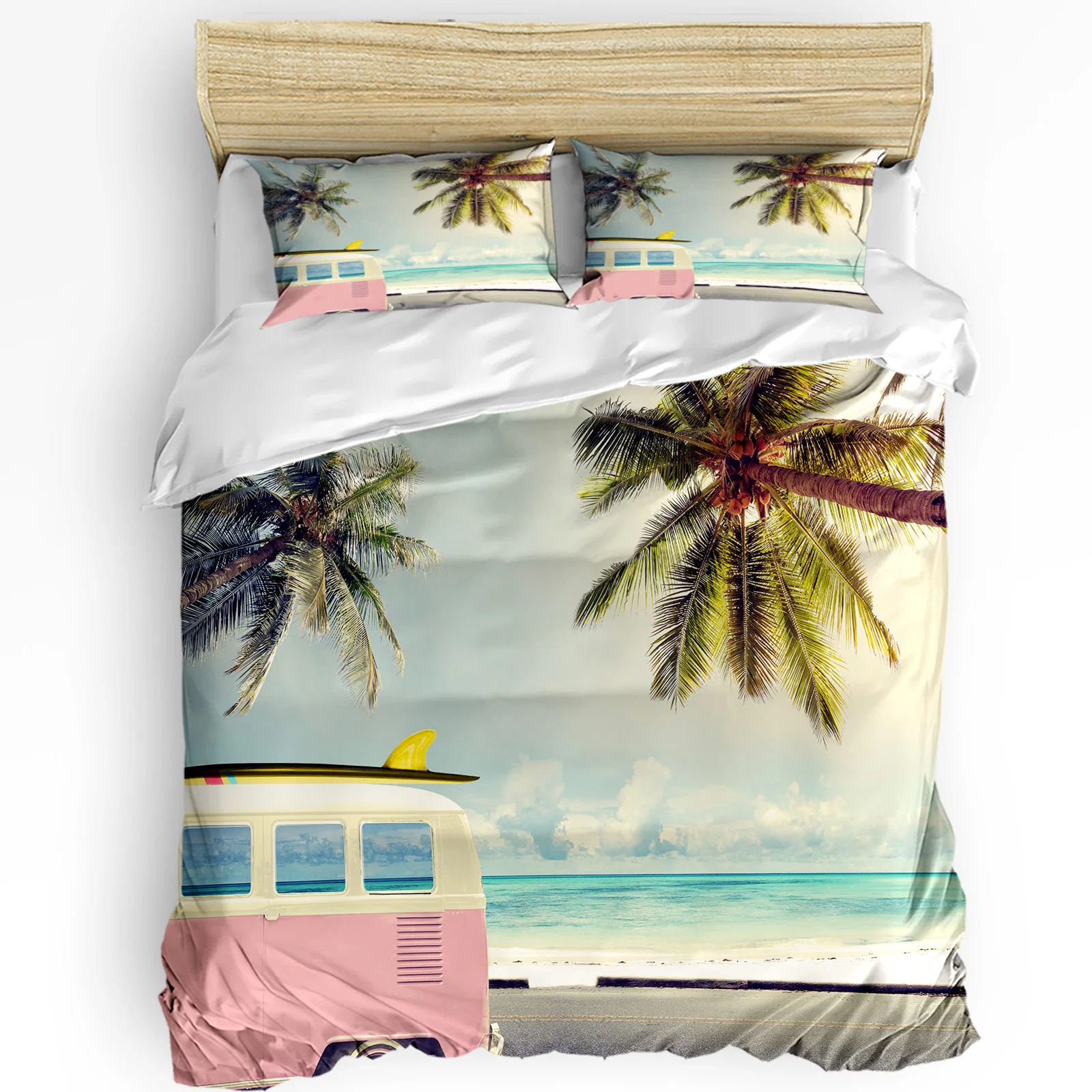 

Beach Bus Coconut Tree Bedding Set 3pcs Boys Girls Duvet Cover Pillowcase Kids Adult Quilt Cover Double Bed Set Home Textile