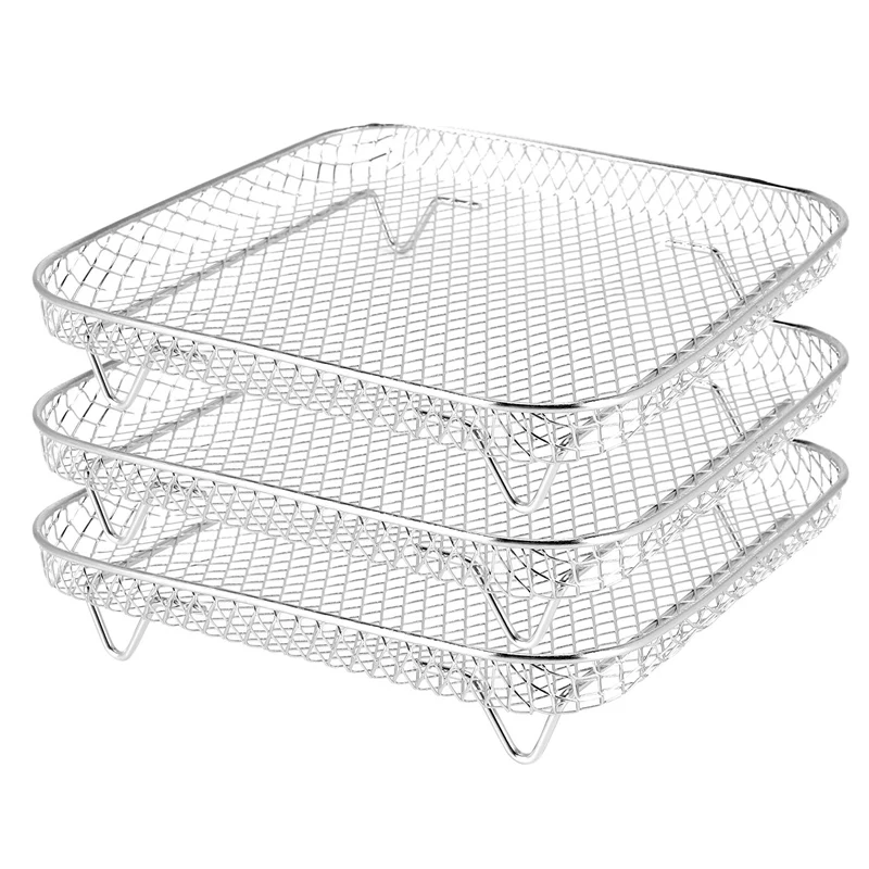 8 Inch Air Fryer Rack for Instant Vortex Air Fryer,for Philips,for COSORI Fryer,Square Three Stackable Dehydrator Racks