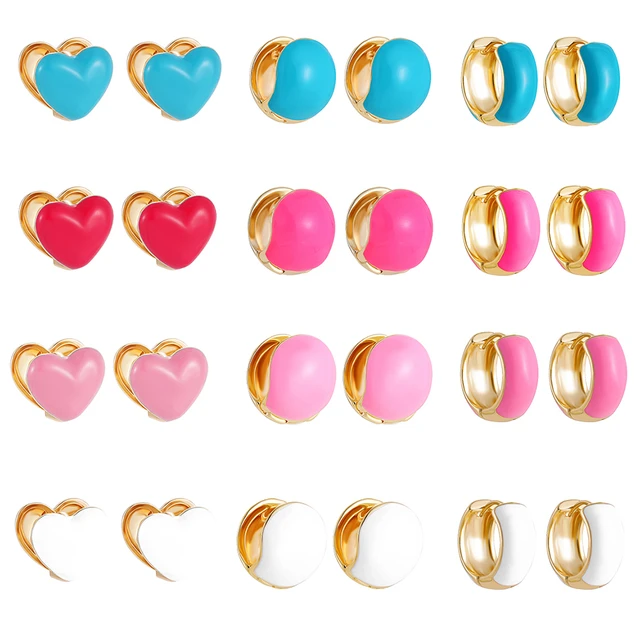 Y2K Candy Color Enamel Heart Flower CZ Small Hoop Earrings for Women Girls  Cute Balloon Dog Drip Oil Earrings Huggies Jewelry - AliExpress