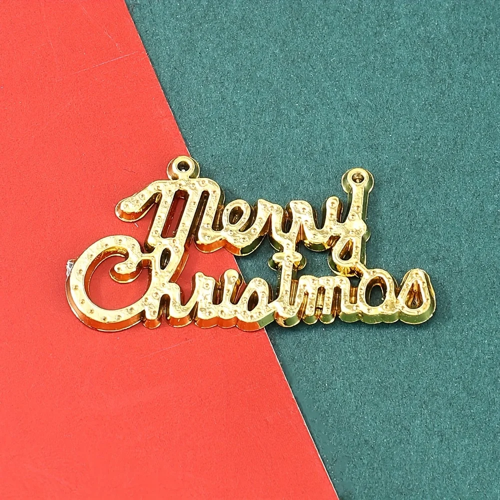 50 Stück „Merry Christmas“ Acryl-Anhänger mit goldenen Buchstaben für DIY-Weihnachtsanhänger, Dekorationszubehör, 19 x 36 mm – Detail 2