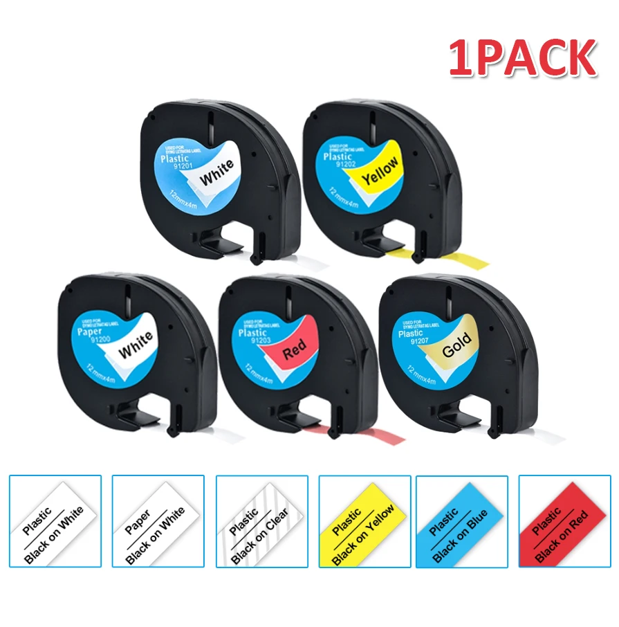Dymo Letratag 호환 라벨 테이프 리필, 플라스틱 종이 91201 91202 16952 91331 라벨 테이프, 12mm x 4m, 1 개