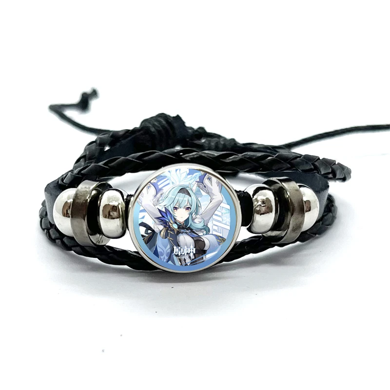 Game Genshin Impact Bracelet Cartoon Anime Zhongli Hutao Tartaglia Cosplay Jewelry Multilayer Snap Button Leather Bangles 3