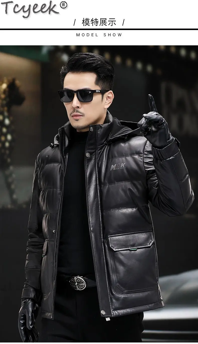 Description Picture 6 of itemTcyeek Genuine Leather Jacket Men 2023 New Real Cowhide Pure Leather Coats Thickened 90% White Duck Down Jackets Man Clothing