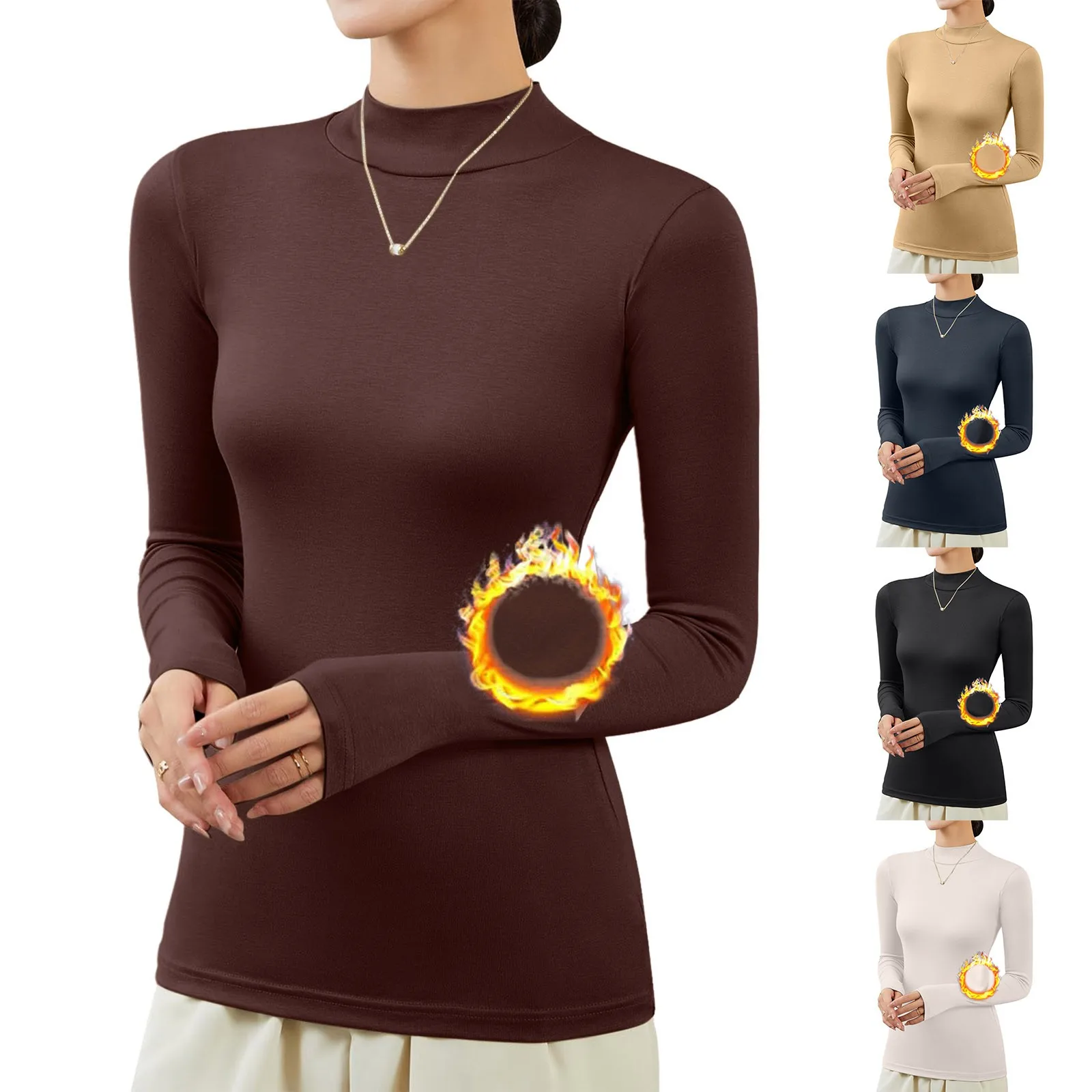 

Spring And Autumn Women's Solid Colour Half High Neck Bottom Shirt Turtleneck Pullover Shirt Basic Slim Fit Tight Thermal Tops