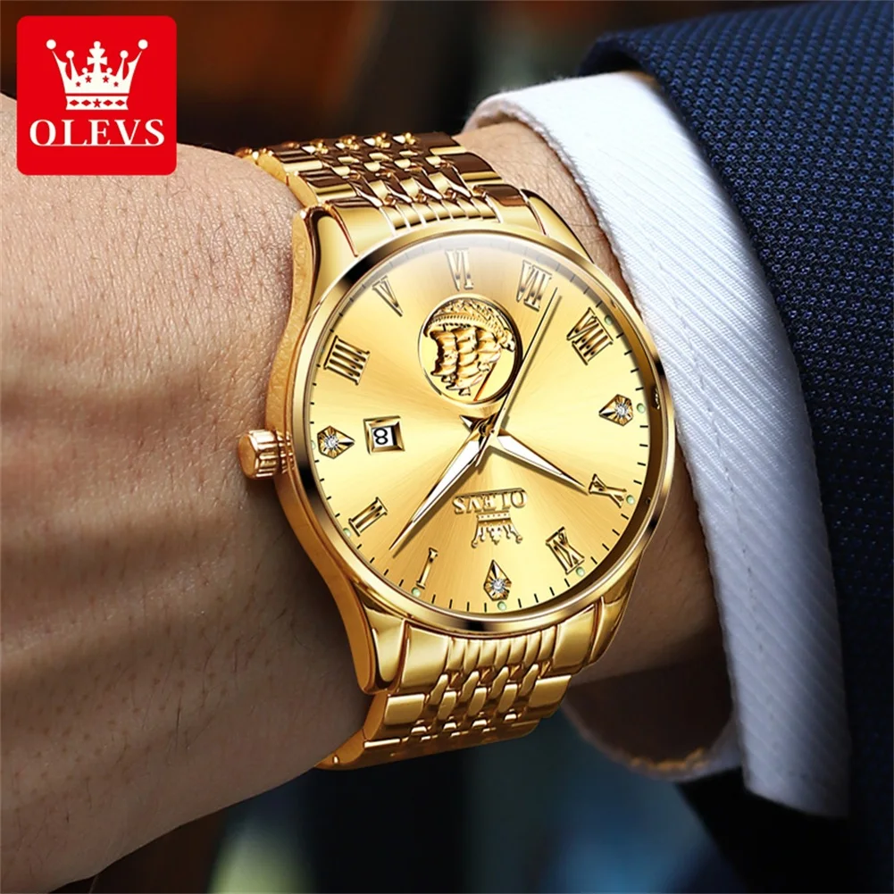 OLEVS Business Mens Watches Top Brand Luxury Mechanical Watch for Men Stainless Steel Waterproof Luminous Calendar Fashion Clock