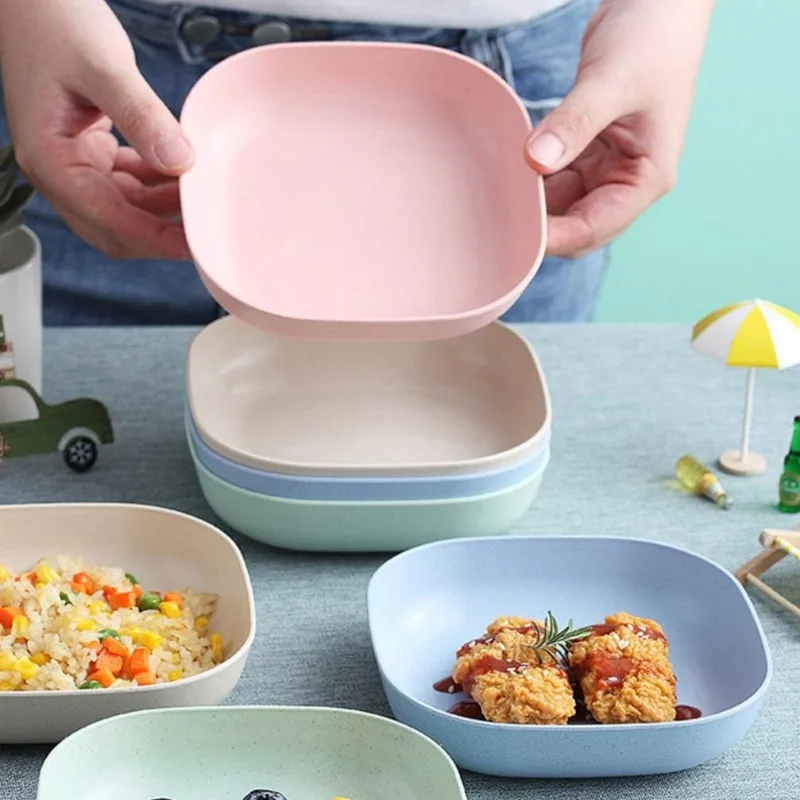 10PCS/SET Plastic Dinner Plates Small Disks Square Plate Set Deep Unbreakable Dinner Salad Plates Dinnerware Dishes Set Kitchen Supplies Plastic Dinner Plates