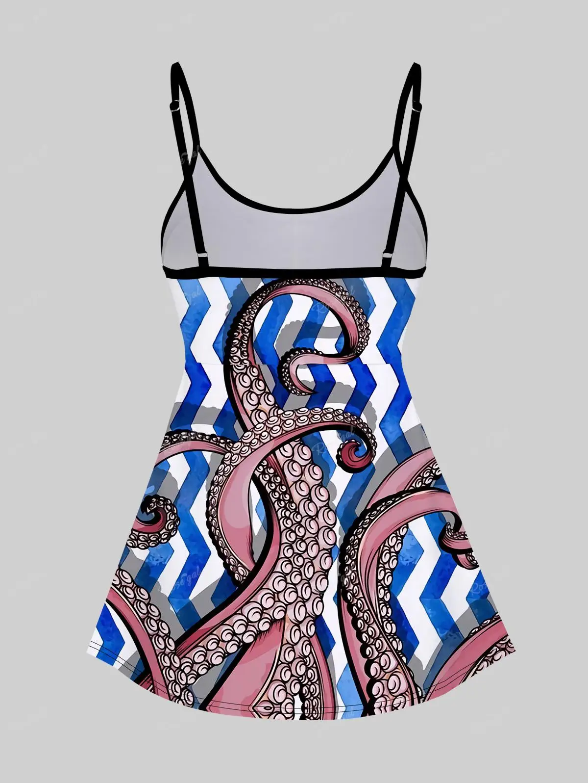 Plus Size Octopus Stripes Print Boyshorts Tankini Swimsuit Women Summer Adjustable Shoulder Strap Wire Free Bathing Suit