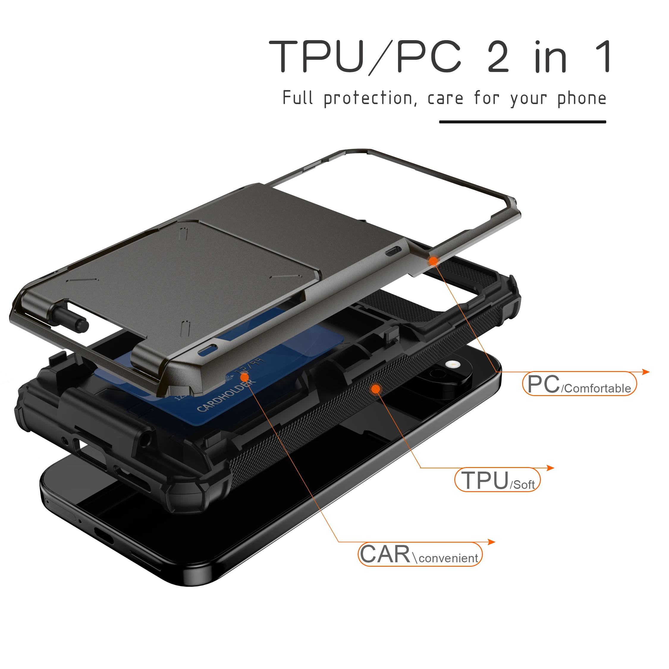 Shockproof Protective Case with Credit Card Holder Slot and Large Storage Capacity
