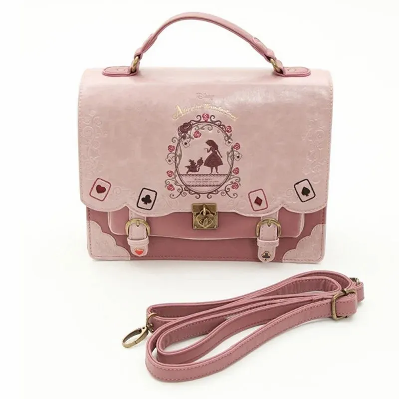 Disney Alice In Wonderland Playing Card Embroidery Bag PU Leather Girl Cosplay Lolita Backpack Japanese Campus Style Handbag