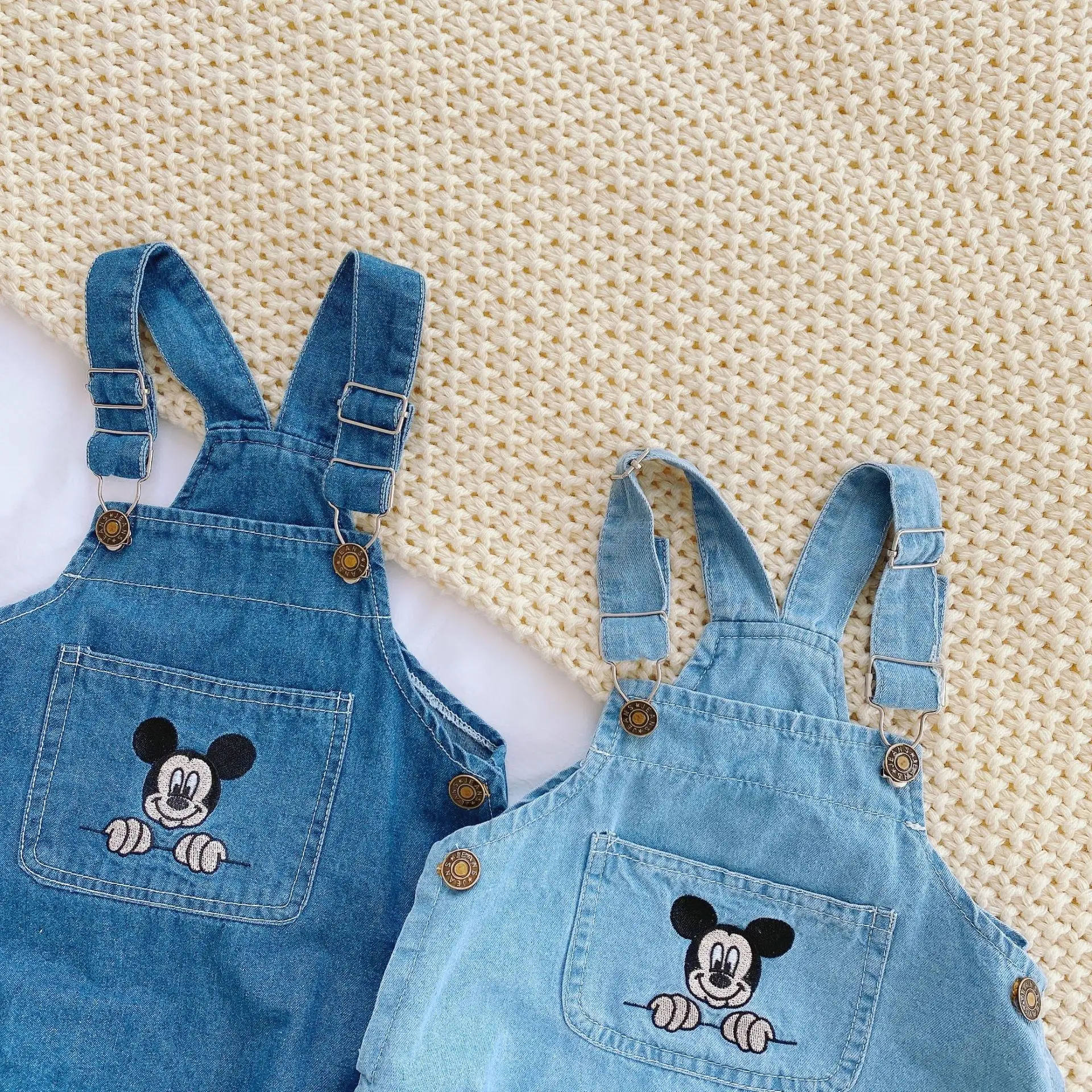 Summer Clothing Newborn Clothes Thin Men's And Women's Baby Outdoor Clothing Denim Jumpsuit Baby Trendy Cartoon Jumpsuit