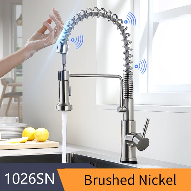 Pull Out Brush Nickel Sensor Kitchen Faucets Stainless Steel Smart Induction Mixed Tap Touch Control Sink Tap Torneira De KH1026 9