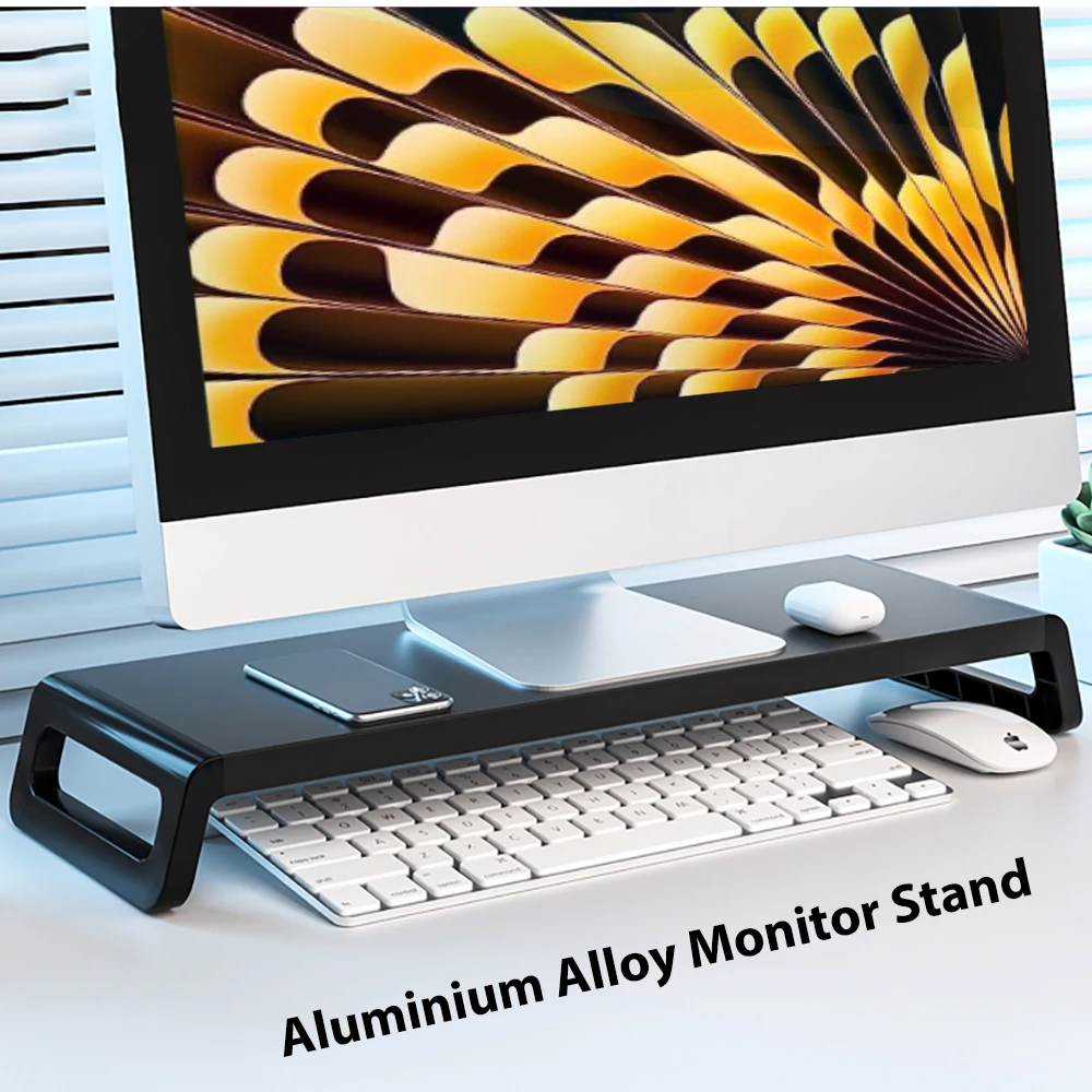 Sleek Black Aluminum Monitor Stand Riser with Anti-Slip Mats and Fast Shipping