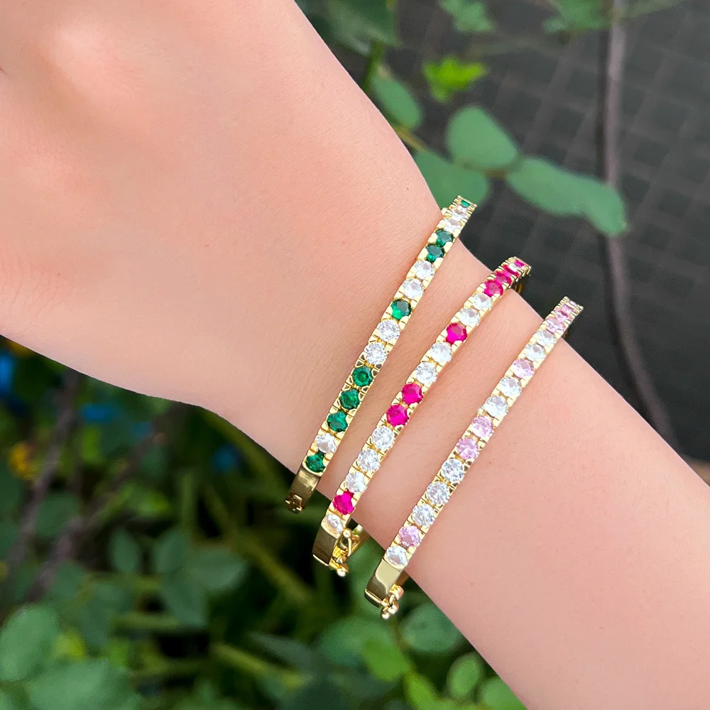 CWWZircons Classic Bling Round Cubic Zirconia Pave Gold Plated Green Tennis Bangle for Women Trendy Jewelry Accessories BG061 4