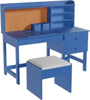 Adjustable Kids Desk and Chair Set-Wooden Study Table with Tilt Desktop,Hutch,Drawers,Cork Board & Padded Stool for Boys Girls 6