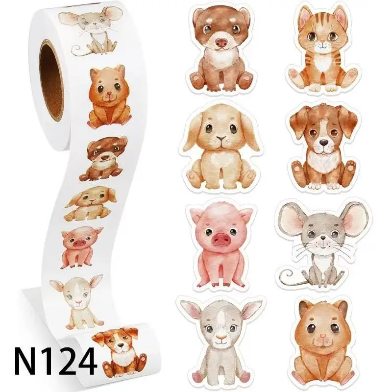 100-500PCS 새로운 스티커 동물 스티커 작은 롤 포장 팩 롤링 스티커 포토 카드 장식 라벨 TZ312