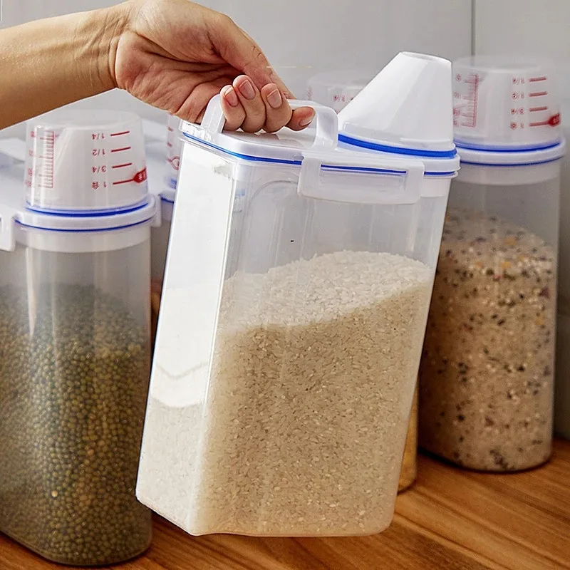 Rice And Grains Food Storage Canister With Measuring Cup 1pc Kitchen Moisture-proof