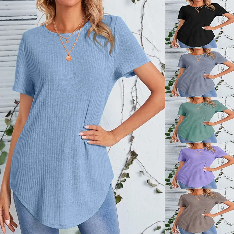 

Spring/Summer European and American New Women's Back Single breasted Casual Loose T-shirt